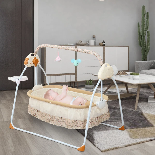 Portable Electric Bluetooth Baby Swing Cradle Bassinet Rocking Crib Infant Bed