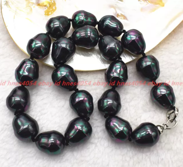 HUGE PRETTY NATURAL 20mm Black Baroque Shell Pearl Gemstone Necklace 16 ...