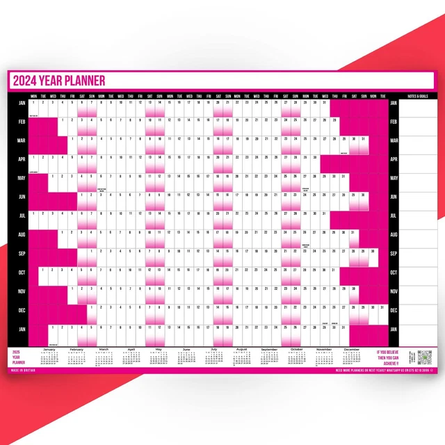 2024 full year calendar annual wall planner chart home office 2025 year