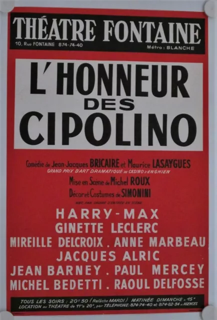 Affiche Théâtre Fontaine HONNEUR DES CIPOLINO 1972