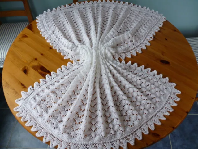 Beautiful White Hand Knitted Baby Blanket Or Shawl 4 Ply