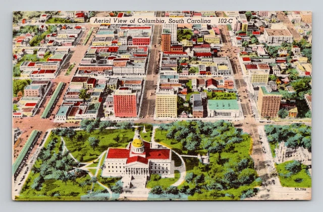 Postcard Aerial View Columbia South Carolina SC, Vintage Linen B6