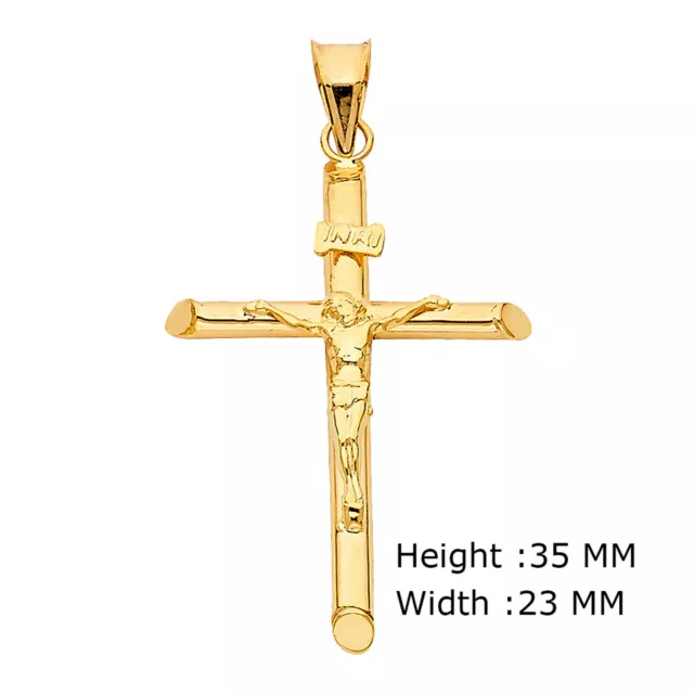 14K  YELLOW GOLD Jesus Crucifix Cross Pendant Charm Necklace Men Women