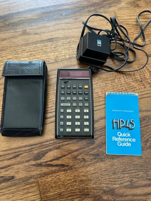 Vintage Hewlett Packard HP 45 HP45 Calculator RPN LED + Case Manual Adapter