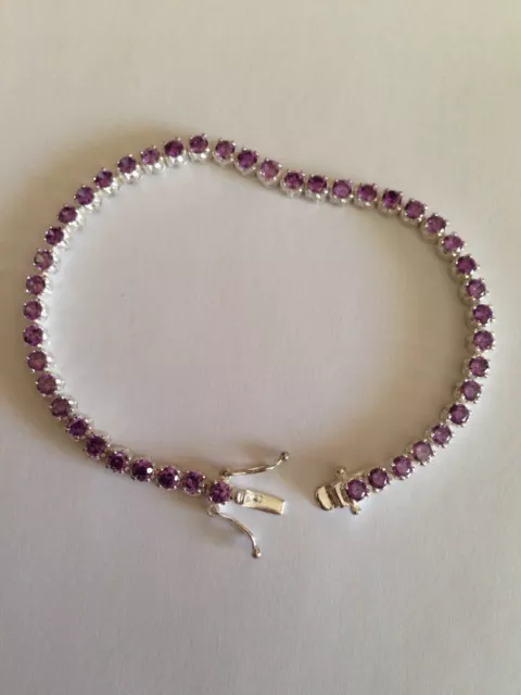 Bracelet Rivière En Argent Poinçon 925 + Orfèvre Pierres Mauves Violettes NEUF 3