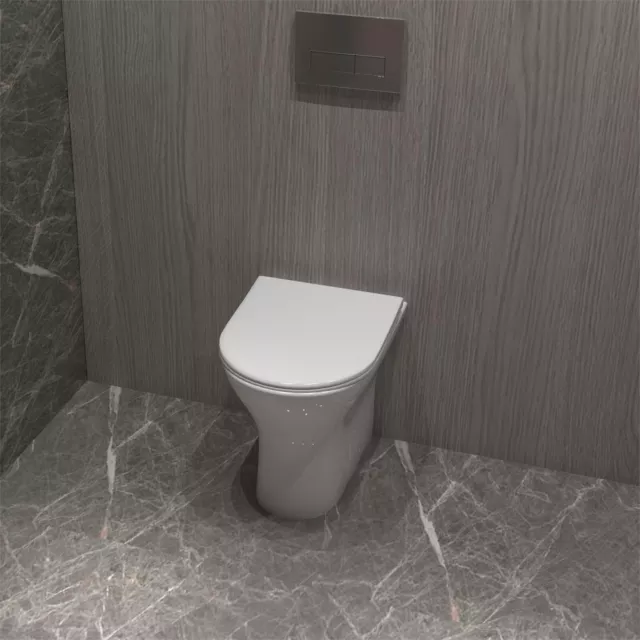 Back To Wall Round Toilet Ceramic Soft Close Seat Modern Bathroom BTW WC Pan