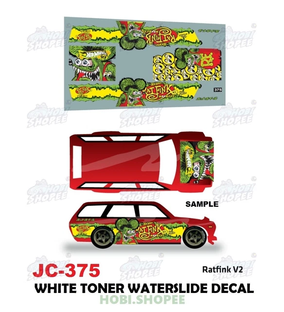 thumbnail image 2 of JC-9455 White Toner Waterslide Decals | REXY PINK Chase Car | 1:64 Scale For Diecast 2 of 5