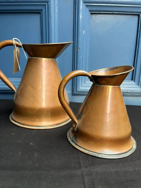 Large Antique French Copper Jugs Matching Pair