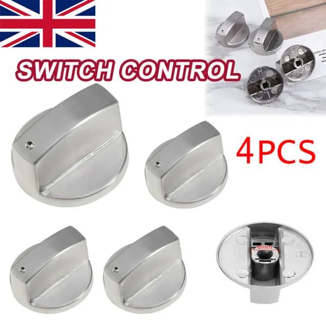 4 pcs Universal Gas Stove Knobs Cooker Oven Hob Control Knobs Switch 6mm Silver