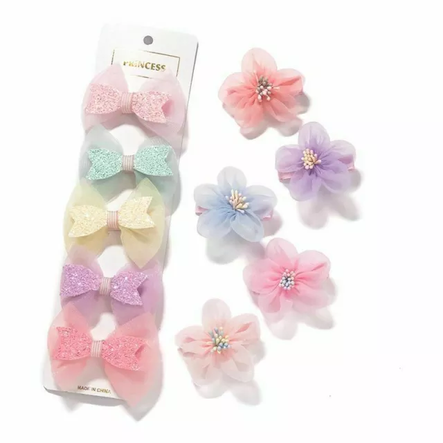 Girl Kids Flower Hairpin Colorful Bow Hair Clips Cute Fashion Barrettes 5Pcs/Set