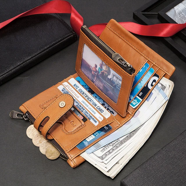 Mens Genuine Leather Wallet RFID Credit Card Holder Biker Trucker with Chain 9