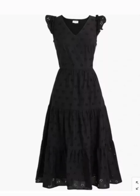 nwt J.CREW cotton eyelet midi dress in black 0 Petite