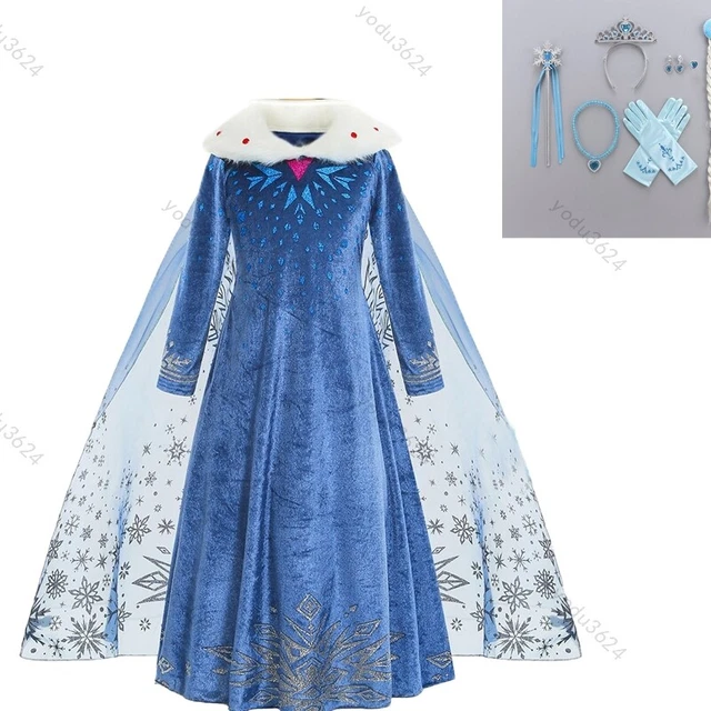 Eiskönigin Elsa Kostüm Für Mädchen – Langes Blaues Prinzessinnenkleid Für Karneval & Halloween