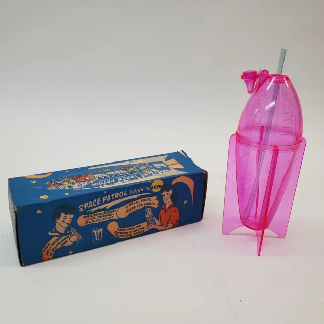 Circa 1950S Space Patrol Toy Drink Shaker Mixer Unused In Original Box W/ Straw