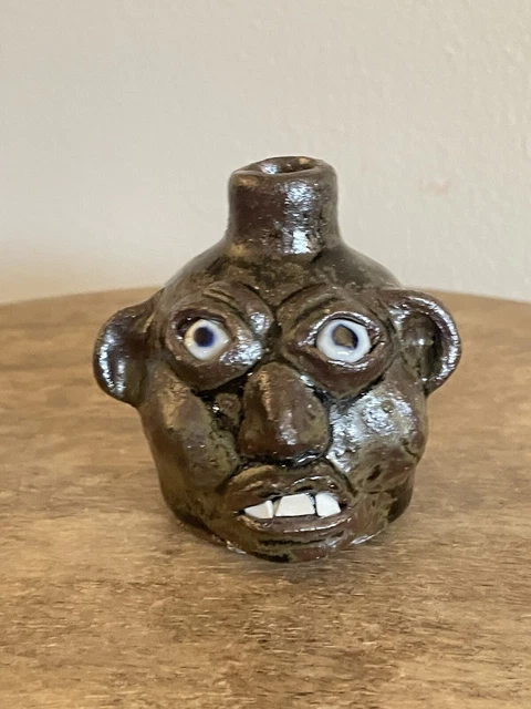 Grace Nell Hewell Green Alkaline Mini Face Jug 1995 Gillsville Georgia Pottery Grace Nell Hewell Green Alkaline Mini Face Jug 1995 Gillsville Georgia Pottery