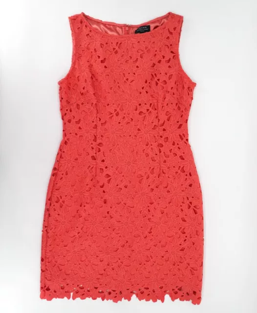 Tahari Dress Womens 6 Petites Orange Floral Lace Sleeveless Pleated Sheath