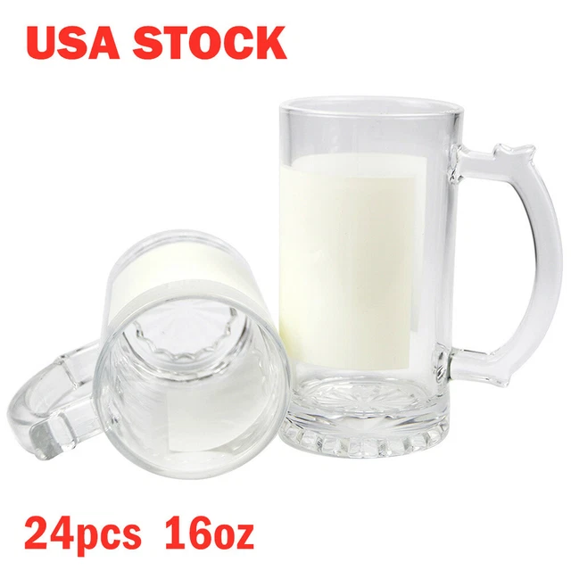24pcs 16oz Clear Glass Sublimation Blanks Beer Steins Mug Thick Glass Beer Mug