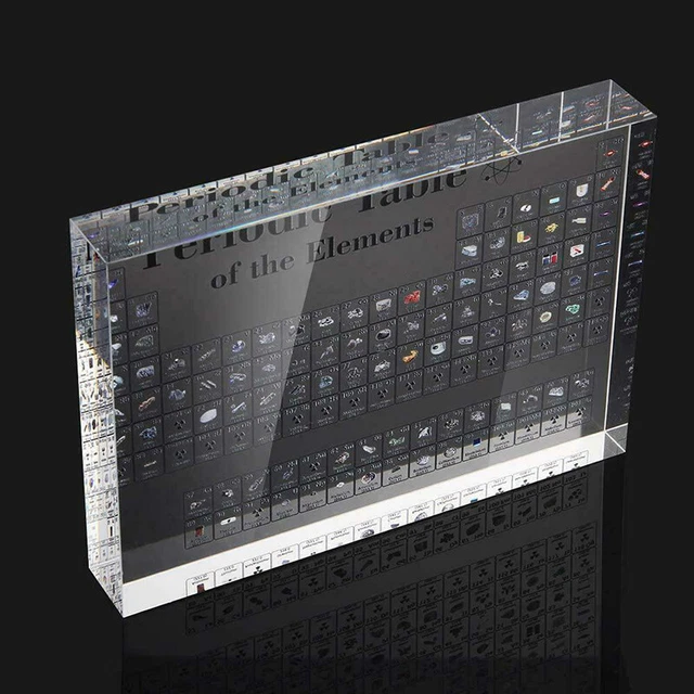 MENAYODA Tavola Periodica Degli Elementi Con Campioni Veri, 83 Elementi, In Acrilico Con Base LED 7 Colori E Supporto In Legno, 210x140x27mm