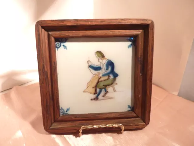 A Lovely Antique Framed Delft Polychrome Tile - Makkum Holland