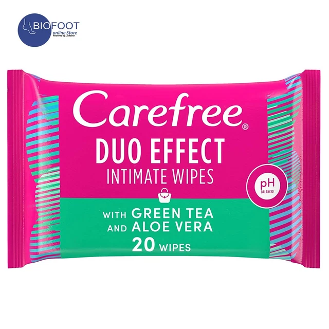 Toallitas íntimas diarias sin preocupaciones efecto dúo con té verde y aloe vera - 20 toallitas