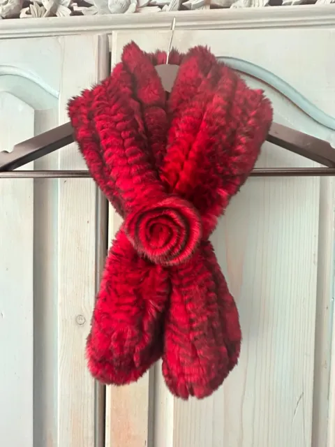 Unbranded Real Rabbit Fur Red Rose Knot Neck Warmer Scarf Stole