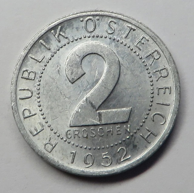 Austria 2 Groschen 1952 Aluminum KM#2876 UNC