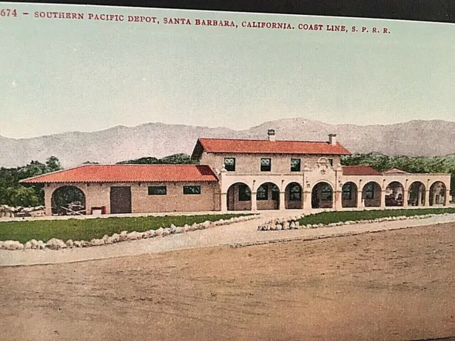 Postcard Southern Pacific Depot, Coast Line S.P.R.R., Santa Barbara, CA .  T6