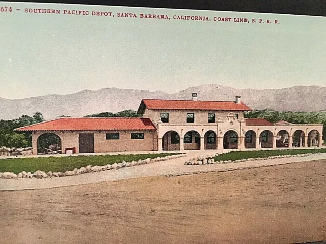 Postcard Southern Pacific Depot, Coast Line S.P.R.R., Santa Barbara, CA .  T6