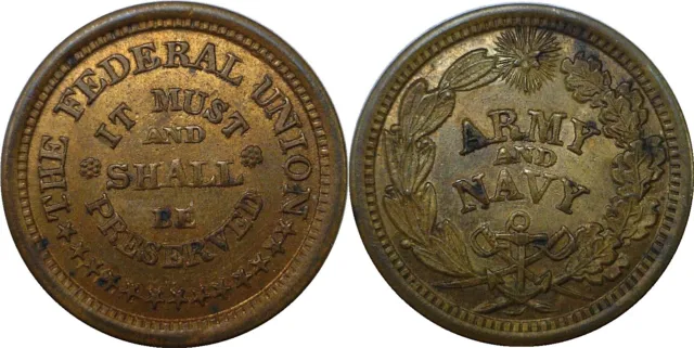 1860's The Federal Union, Army Navy Civil War Token F-221/324a R1