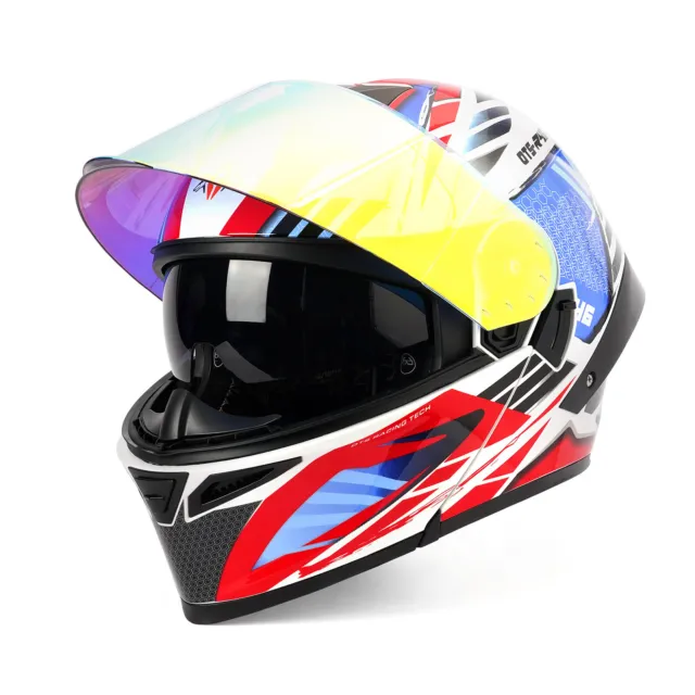Dual Visor Flip up Motorcycle Modular Full Face Helmet DOT Adult Color matching
