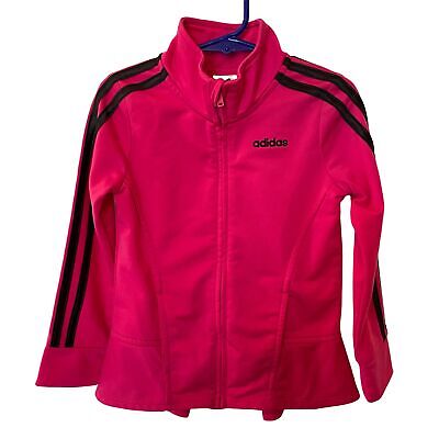 Adidas Youth Girls Sz 4T Long Sleeve Track Jacket Full Zip Pink Black Activewear