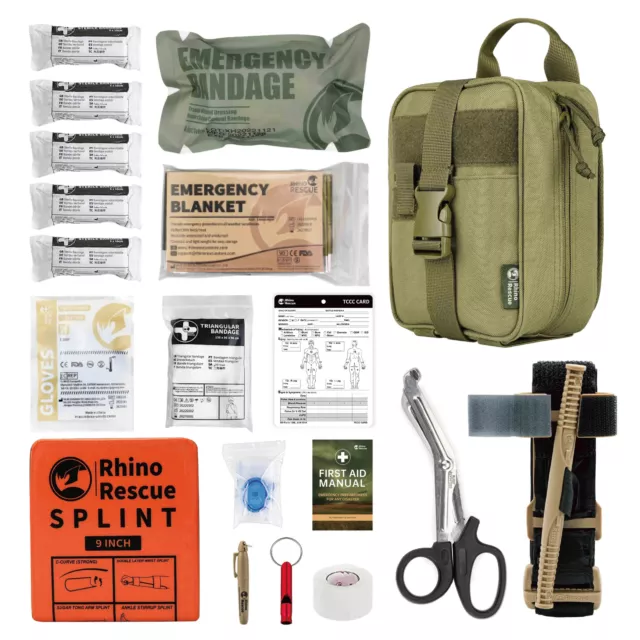 Rhino First Aid Survival Kit Tactical IFAK Pouch Supplied Camping Kit with 20 EM