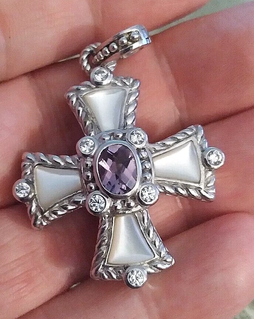 Judith Ripka Sterling Silver Amethyst Mother of Pearl Maltese Cross Pendant Judith Ripka Sterling Silver Amethyst Mother of Pearl Maltese Cross Pendant