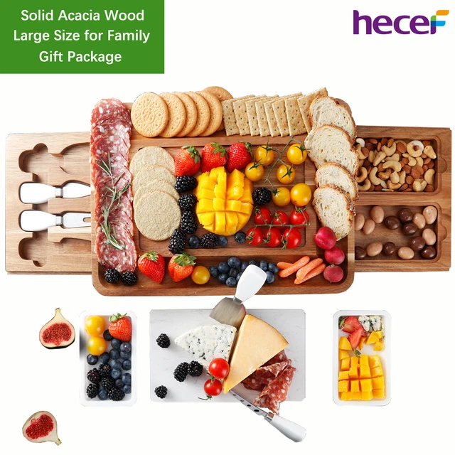 hecef Acacia Cheese Board Set Charcuterie Serving Platter Tray Gift for Women