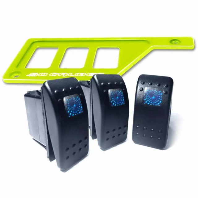 Green Left Dash Switch Panel Plate for Polaris RZR - 3 Rocker Switches Included