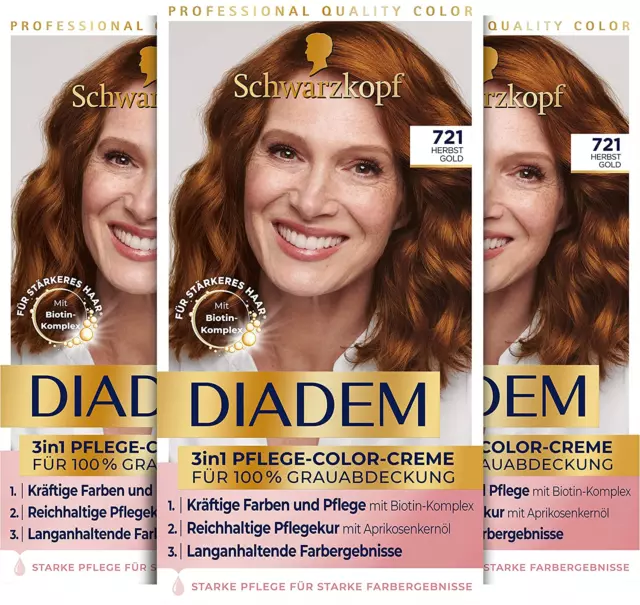 DIADEM 3In1 Pflege-Color-Creme 721 Herbst Gold, 3Er Pack (3X 170Ml)