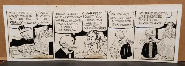 MUTT & JEFF Daily Comic Strip Original Art 2-4-1972 AL SMITH Jeff's In Love!