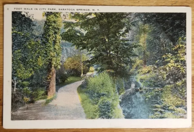 Foot Wall City Park Saragotga Springs NY Postcard 1910s Curtiech Unused