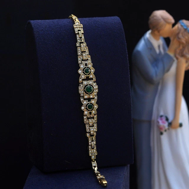 Bracelet Argenté Art Déco Oval - Pavé Strass Blanc Et Bleu - Style Great Gatsby - Neuf