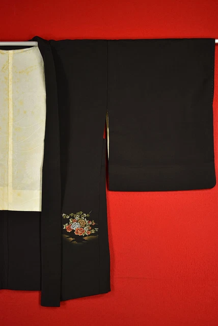 Vintage Japanese Kimono Silk Antique BORO Black HAORI Kusakizome Woven/A806/545 6