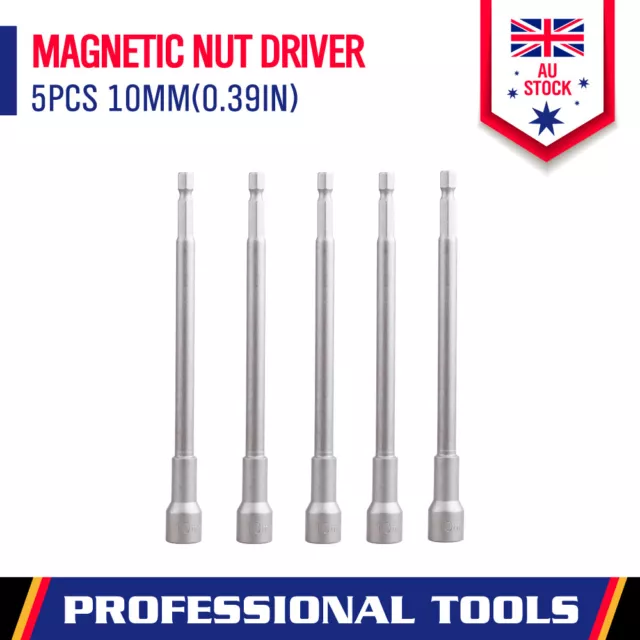 5Pc 10mm Magnetic Power Nut Setter 150mm Long 1/4'' Hex Shank Driver Bit Socket