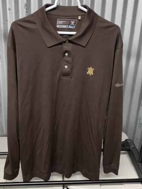 Cutter & Buck DryTec Luxe  LS Brown Golf Polo Men’s Large Old Memorial Members