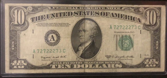 1950 10 Dollar Bill Series C Ten Dollar Federal Reserve Note Rare
