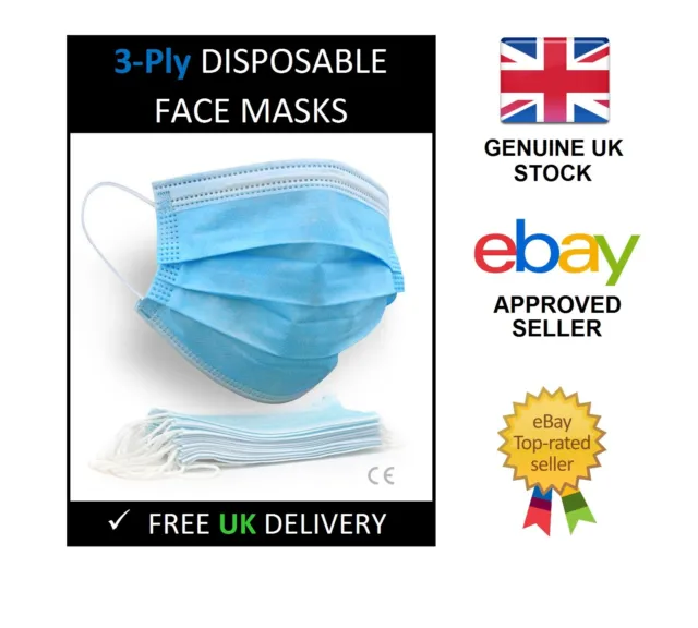 50 x Disposable Face Mask 3-Ply Mouth Guard Breathable Blue Protection Surgical