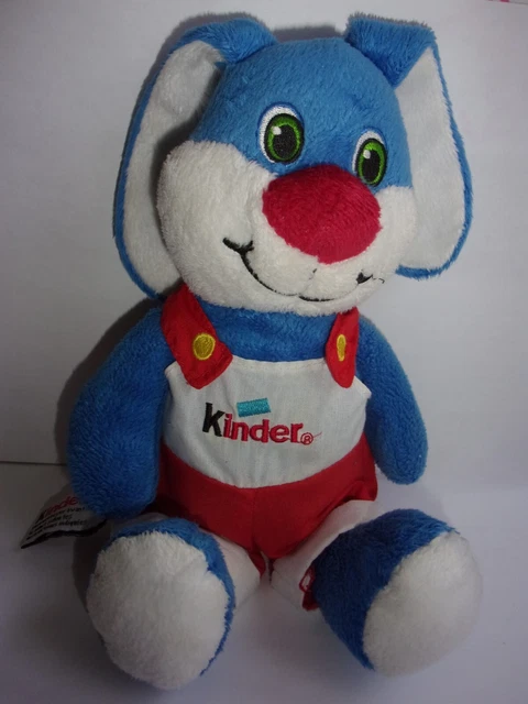 PELUCHE DOUDOU LAPIN BLEU BLANC KINDER FERRERO Salopette Rouge