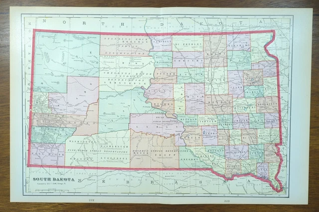 VINTAGE 1903 SOUTH DAKOTA Map 22"x14" Old Antique Original MITCHELL