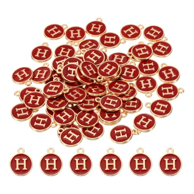 Letter Charm H, 60Pcs Double Sided Alphabet Initial Charm Pendants Beads Red