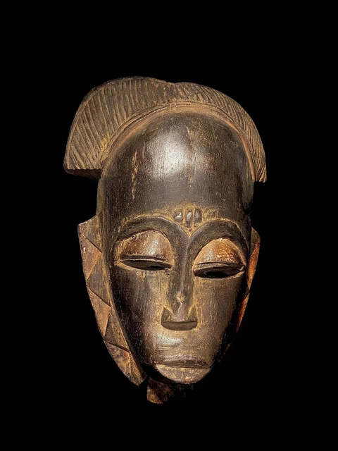 African Tribal Face Mask Wood Hand Carved Vintage Wall Hanging BAULE MASK- -5338
