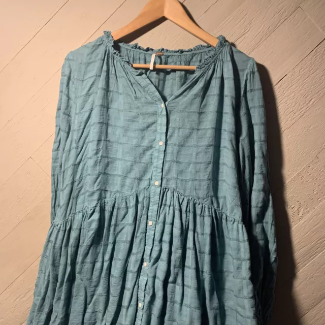 Free People Rodeo Dress Maxi Button Down Tiered Long Sleeve Size L