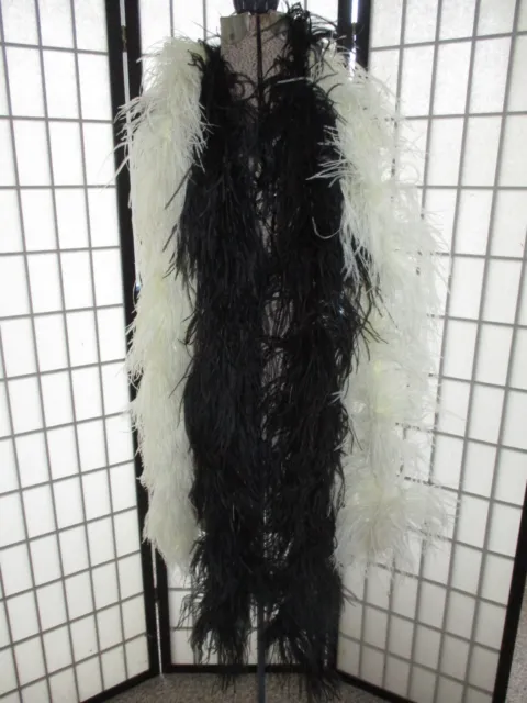 TWO (2) genuine vintage OSTRICH FEATHER Boa's Black & White 6+ ft